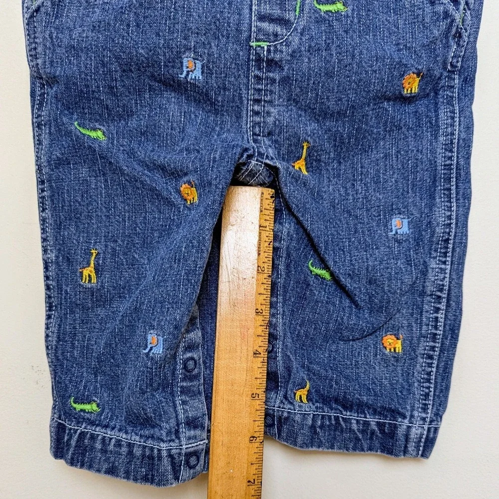 Vintage Gymboree Jungle Friends Denim Overalls Y2K 2006 Size 6-12 Months